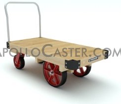 (image for) Platform Truck; 36" x 72"; 16" x3" Rubber-on-Cast Wheels; 10"x3" Casters; Wood Deck; 4000#; Single Metal End Rack (Item #64905)