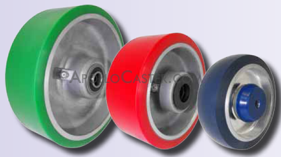 (image for) Wheel; 5" x 2"; PolyU (Usu Green or Blue) on Alum; Roller Brng; 3/4" Bore; 2-3/16" Hub Length; 900# (Item #89107)