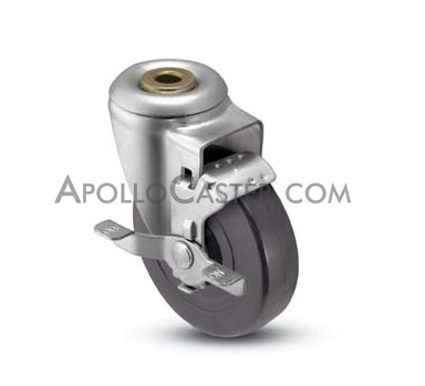 (image for) Caster; Swivel; 3" x 1-1/4"; Polyolefin; Hollow Kingpin (1/2" bolt hole); Stainless; Delrin Spanner; 300#; Tread brake (Item #64388)