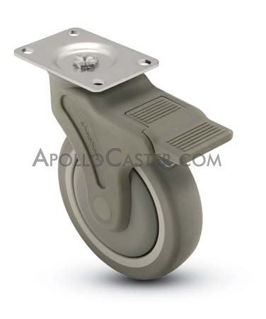 (image for) Caster; Swivel; 5"x1-1/4"; Gray TPR Rubber;Plate (2-1/2"x3-5/8": holes: 1-3/4"x2-13/16" (slotted to 3-1/16"); 5/16" bolt); Nylon Body; Prec BB; 325#; Total Lock (Item #65893)