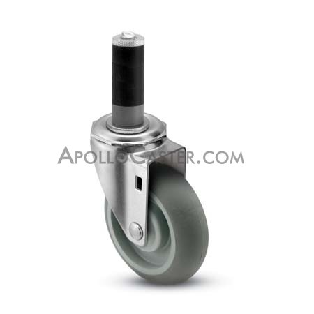(image for) Caster; Swivel; 5x1-1/4; ThermoPlstc Rbr Round (Gray); Expandable Adapter (1-3/8" - 1-7/16" ID tubing); Zinc; Delrin Spanner; 300# (Item #66901) - Click Image to Close