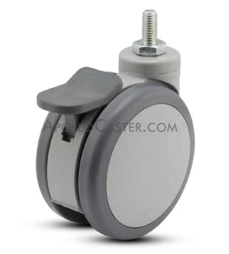 (image for) Caster; Twin Wheel; Swivel; 100mm (approx. 4"); Thermoplastized Rubber (Gray); Threaded Stem; 12mm x1"; Gray; Prec Ball Brngs; 220#; Total Lock (Item #63187)