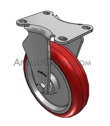 (image for) Caster; Rigid; 4" x 1-1/4"; PolyU on PolyO (Red); Plate (2-1/2"x3-5/8"; holes: 1-3/4"x2-7/8" slots to 3"; 5/16" bolt); All Stainless incl Ball Bearings; 300# (Item #63228)