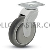 (image for) Caster; Swivel; 4"x1-1/4"; TPR (Gray); Plate (2-1/2x3-5/8: holes: 1-3/4x2-13/16 (slotted to 3-1/16); 5/16 bolt); Nylon; Precision Ball Brng; 275#; Thread guards (Item #67219)