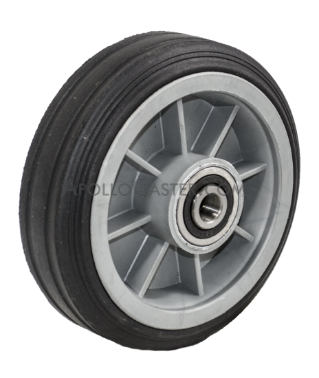 (image for) Wheel; 6" x 2"; Solid Rubber on Plastic Hub; Ball Brng; 3/4" Bore; 2-7/16" Hub Length; 350#; Centered One-piece Hub; Ribbed Tread (Item #87961)