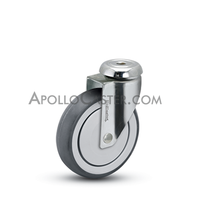 (image for) Caster; Swivel; 3" x 1-1/4"; PolyU on PolyO (Gray); Hollow Kingpin (1/2 bolt hole); Chrome; Precision Ball Brng; 190#; Thread guards (Item #63732)