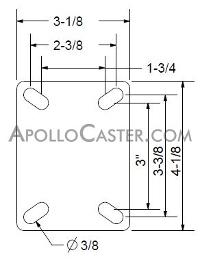 (image for) Caster; Rigid; 4 x 1-1/2; Rubber; Hard; Top Plate; 3-1/8x4-1/8; hole spacing: 1-3/4x3 (slotted to 2-3/8x3-3/8); 3/8 bolt; Zinc; Nylon Brng (Item #69912)