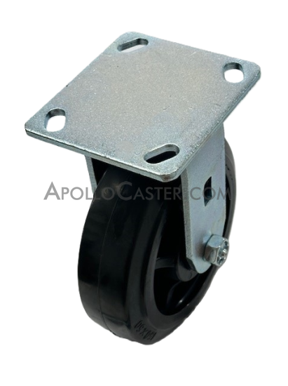 (image for) Caster; Rigid; 5" x 2"; Rubber on Nylon; Top Plate (4"x4-1/2"; holes: 2-5/8"x3-5/8" slotted to 3"x3"; 3/8" bolt); Zinc; Roller Brng; 450# (Item #64607)