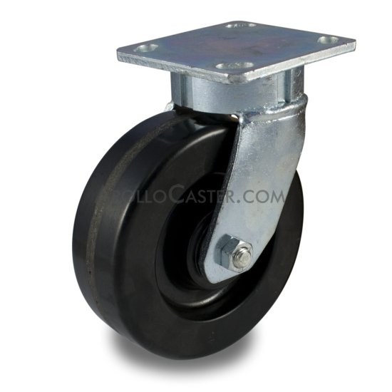 (image for) Caster; Swivel; 6" x 3"; Phenolic; Plate (4-1/2"x6-1/4"; holes: 2-7/16"x4-15/16" slots to 3-3/8"x5-1/4"; 1/2" bolt); Zinc; Roller Brng; 2000#; Face brake (Trail (Item #63655)