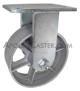 (image for) Caster; Rigid; 3" x 1-1/4"; Sintered Iron; Plate; 2-3/8"x3-5/8": holes: 1-3/4"x2-7/8" (slots to 3"); 3/8" bolt; 350#; High Temp (2500 F); Vintage appearance. (Item #64142)
