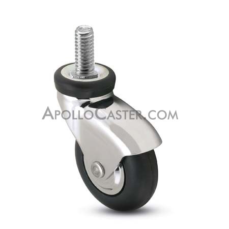 (image for) Caster; Swivel; 2" x 15/16"; Rubber (Soft; non-marking); Threaded Stem (3/8"-16TPI x 3/4"); Chrome; Precision Ball Brng; 75#; Hood; Thread Guards (Item #66884)