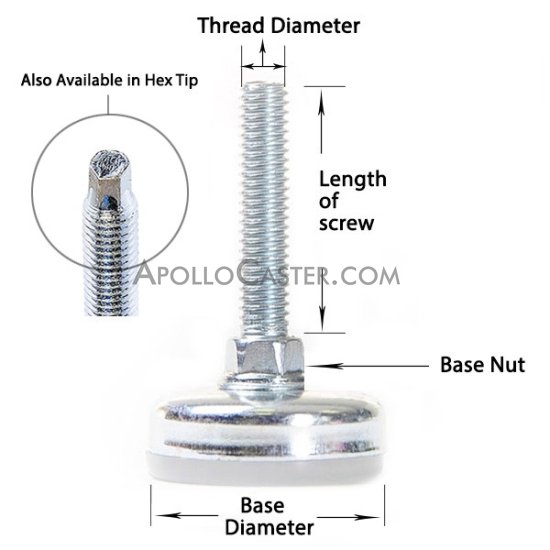 (image for) Glide; Base is 3/8" x 2-1/8"; Threaded Stem (1/2"-13TPI x2"); Clear Poly pad with zinc coated steeel with base nut; non-swiveling (Item #87413)