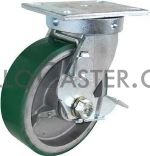 (image for) Caster; Swivel; 6"x2-1/2"; PolyU on Cast; Plate; 4-1/2x6-1/4; holes: 2-7/16x4-15/16 (slotted to 3-3/8x5-1/4); 1/2 bolt; Roller Brg; 2000#; Brake; Kingpinless (Item #65202)