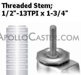 (image for) Caster; Swivel; 3" x 1-3/4"; Polyolefin; Threaded Stem (1/2"-13TPI x 1-3/4"); Zinc; Plain bore; 500#; Thumb Screw Wheel Lck (Item #66240)
