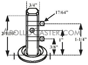 (image for) Caster; Swivel; 5" x 1-1/4"; Polyolefin; Square Stem (3/4"x2" with 3 x-drilled holes); Zinc; Plain bore; 350#; Dust Cover (Mtl) (Item #64694)
