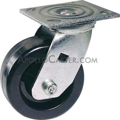 (image for) Caster; Swivel; 5" x 2"; Polyolefin; Plate; 4"x4-1/2"; holes: 2-5/8"x3-5/8" (slotted to 3"x3"); 3/8" bolt; Zinc; Roller Brng; 650# (Item #63653)