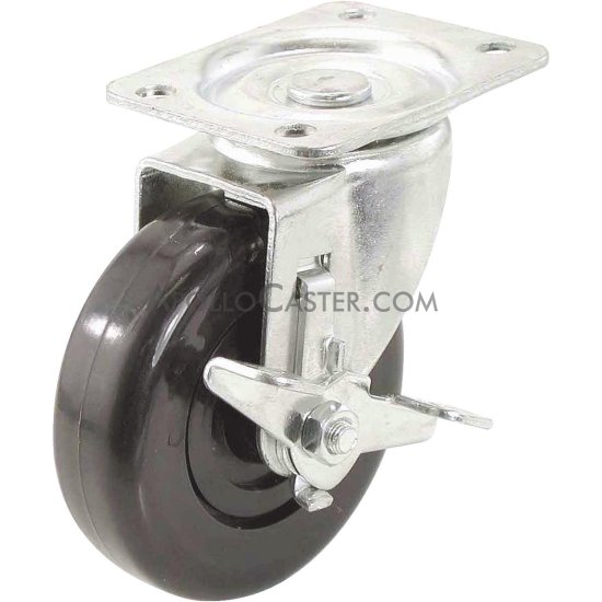 (image for) Caster; Swivel; 3" x 1-1/4"; Rubber (Hard); Plate; 2-3/8"x3-5/8": holes: 1-3/4"x2-7/8" (slots to 3"); 3/8" bolt; Zinc; Ball Brng; 300#; Dust Cover (Mtl); Brake (Item #63471)