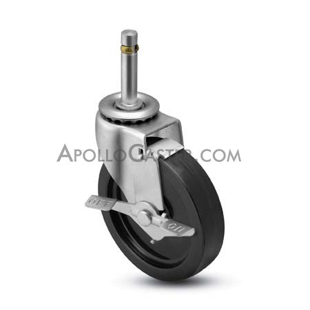(image for) Caster; Swivel; 2-1/2" x 13/16"; Rubber (Hard; Non-marking); Grip Ring (7/16" x 7/8"); Zinc; Plain bore; 95#; Side friction brake (Item #66408)