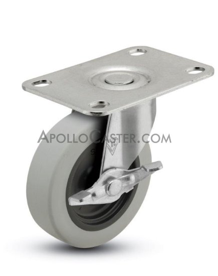 (image for) Caster; Swivel; 3" x 13/16"; Thermoplastized Rubber (Gray); Plate (1-3/4"x2-5/8": holes: 1"x2-1/8"; 1/4" bolt); Zinc; Plain bore; 110#; Side Friction Brake (Item #64109)