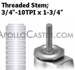 (image for) Caster; Swivel; 3" x 1-1/4"; Rubber (Hard); Threaded Stem (3/4"-10TPI x 1-3/4"); Zinc; Nylon Brng; 250#; Tread brake; Dust Cover (Mtl) (Item #65462)