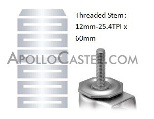(image for) Caster; Swivel; 3" x 1-1/4"; PolyU on PolyO (Gray); Threaded Stem; 12mm-TPI x1"; Chrome; Prec Ball Brngs; 190#; Thread guards (Item #63566)