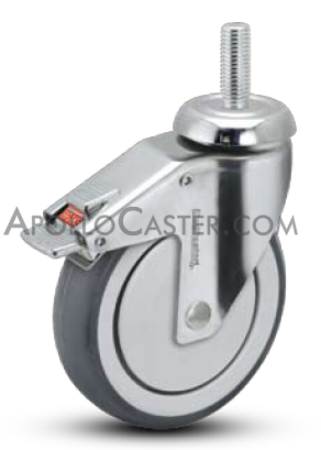 (image for) Caster; Swivel; 4 x 1-1/4; PolyU on PolyO (Gr/Bg); Threaded Stem (1/2-13TPI x 1-1/2); Stainless; Precision Ball Brng; 190#; Total Pedal Lock; Thread guards (Item #66781) - Click Image to Close