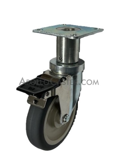 (image for) Leveling Caster; Swivel; 3"x1-1/4"; PolyU on PolyO; Plate (3-1/2"x3-1/2": holes: 2-5/8x2-5/8; 5/16 bolt); 250#; Load height: 6.06" - 6.81"; Pedal brake (Item #66954) - Click Image to Close