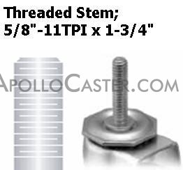 (image for) Caster; Swivel; 5" x 1-1/4"; PolyU on PolyO (Gray); Threaded Stem (5/8"-11TPI x 1-3/4"); Zinc; Ball Brng; 300#; Dust Cover (Mtl); Thread Guards; Tread Brake (Item #64239)