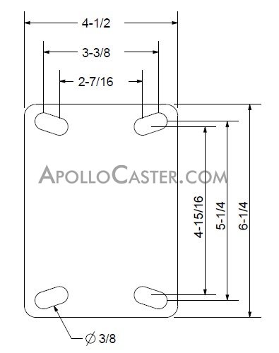 (image for) Caster; Swivel; 4" x 2"; Nylon; Plate (4-1/2"x6-1/4"; holes: 2-7/16"x4-15/16" slots to 3-3/8"x5-1/4"; 3/8" bolt); Zinc; Prec BB; 2200#; Kingpinless; Brake (Item #64164)