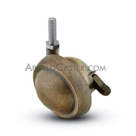(image for) Caster; Ball; Swivel; 2-1/2"; Metal/ Zinc; Threaded Stem; 5/16"-18TPI x 7/8"; Antique; Acetyl/ Resin Brng; 100#; Pedal Lock; Wheel (Item #68312) - Click Image to Close