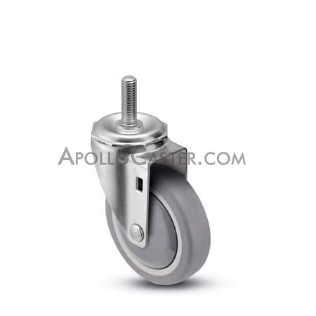 (image for) Caster; Swivel; 4" x 1-1/4"; Thermoplastized Rubber (Gray); Threaded Stem (1/2"-13TPI x 1"); Zinc; Prec Ball Brng; 280#; Dustcover; Thread Guards (Item #66636)