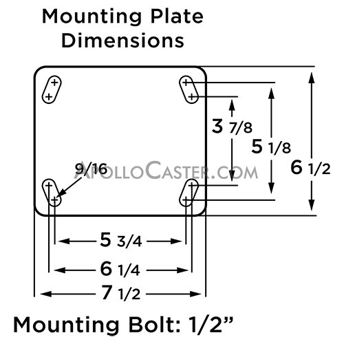 (image for) Caster; Rigid; 10" x 4"; PolyU on Forged Steel; Plate; 6-1/2"x7-1/2": holes: 5-1/8"x5-3/4" (slots to 3-7/8"x6-1/4"); 1/2" bolt; Zinc; Prec Tapered Brng; 5000# (Item #63834)