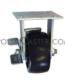 (image for) Caster; Rigid; 5" x 2"; Polyolefin; Plate; 4"x4-1/2"; holes: 2-5/8"x3-5/8" (slotted to 3"x3"); 3/8" bolt; Zinc; Roller Brng; 800#; Brake (Item #69376)