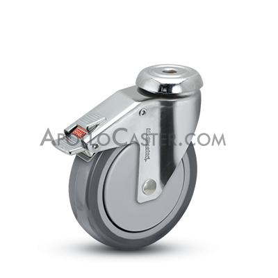 (image for) Caster; Swivel; 6" x 1-1/4"; PolyU on PolyO (Gray); Hollow Kingpin (1/2" bolt hole); Chrome; Precision Ball Brng; 260#; Chrome Thread guards; Total Lock (Item #64341)