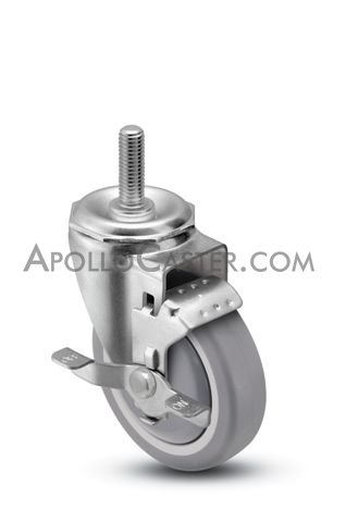 (image for) Caster; Swivel; 3" x 1-1/4"; PolyU on PolyO (Gray); Threaded Stem (1/2"-13TPI x 2-13/16"); Precision Ball Brng; 250#; Dust Cover (Mtl); Thread guards; Brake (Item #64315)