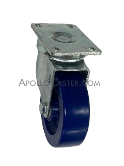 (image for) Caster; Swivel; 4" x 1-1/4"; Polyurethane (Solid); Plate (2-5/8"x3-3/4"; holes: 1-3/4"x2-3/4" slots to 3"; 5/16" bolt); Zinc; Delrin Spanner; 300#; Dust Cover (Item #63901)