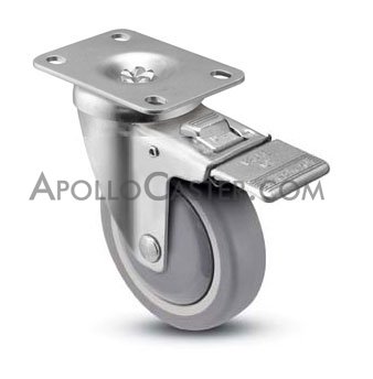 (image for) Caster; Swivel; 4\"x1-1/4\"; TPR Rubber; Plate (2-5/8\"x3-3/4\"; holes: 1-3/4\"x2-3/4\" slots to 3\"; 5/16 bolt); Zinc; Prec BB; 260#; Total Lock; Thrd Grds (Item #67229)