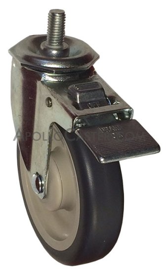 (image for) Caster; Swivel; 3" x 1-1/4"; Thermoplastized Rubber (Gray); Threaded Stem (5/8"-11TPI x 1-3/4"); Zinc; Ball Brng; 210#; Total Lock (Item #66321)