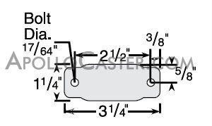 (image for) Caster; Rigid; 1-5/8" x 7/8"; Polyolefin; Plate (1-1/4" x 3-1/4"; 2-holes: 2-1/2" apart; 1/4" bolt); Zinc; Plain bore; 75# (Item #63641)