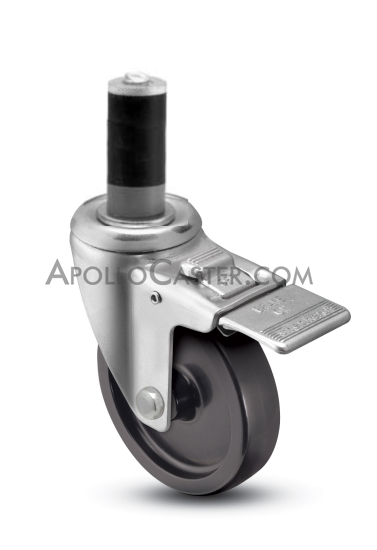 (image for) Caster; Swivel; 5" x 1-1/4"; Polyolefin; Expandable Adapter (1-3/8" - 1-7/16" ID tubing); Zinc; Plain bore; 300#; Total Lock; Dust Cover (Mtl) (Item #65062)