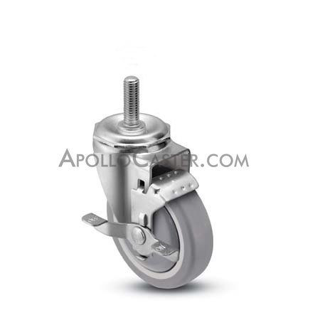 (image for) Caster; Swivel; 3" x 1-1/4"; PolyU on PolyO (Gray); Threaded Stem (1/2-13TPI x 1-1/2); Stainless; Plain Bore; 250#; Tread brake; Dustcap (Item #64737) - Click Image to Close