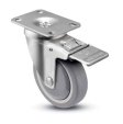 (image for) Caster; Swivel; 4"x1-1/4"; TPR Rubber; Plate (2-5/8"x3-3/4"; holes: 1-3/4"x2-3/4" slots to 3"; 5/16 bolt); Zinc; Prec BB; 260#; Total Lock; Thrd Grds (Item #67229)