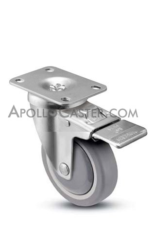 (image for) Caster; Swivel; 4" x 1-1/4"; PolyU on PolyO (Gray); Plate (2-5/8"x3-3/4"; holes: 1-3/4"x2-3/4" slots to 3"; 5/16" bolt); Prec Ball Brng; 315#; TG; Total Lock (Item #63644)