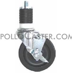 (image for) Caster; Swivel; 3" x 1-1/4"; HD Polyolefin; Expandable Adapter (for round tubing 1-5/8" - 1-11/16" ID); Zinc; Plain bore; 350#; Dust Cover (Mtl); Tread brake (Item #63295)