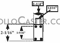 (image for) Caster; Swivel; 2 x 7/8; Rubber; Soft; Top Plate; 1-1/4x2-1/16; hole spacing: 13/16x1-9/16; 3/16 bolt; Zinc; Plain bore; 100#; 70A-80A Durometer (Item #68204)