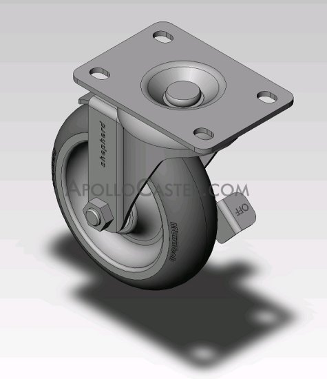 (image for) Caster; Swivel; 4 x 1-1/4; Monoprene (Donut); Top Plate (2-5/8x3-3/4; holes: 1-3/4x2-3/4 slotted to 3; 5/16 bolt); Zinc; Precision Ball Brng; 250#; Tread brake (Item #66628)