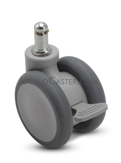 (image for) Caster; Twin Wheel; Swivel; 65mm; Thermoplastized Rubber (Gray); Grip Ring (7/16"x7/8"); Gray; Riveted Axle; 110#; Wheel Brake (Item #66697)