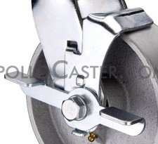 (image for) Caster; Swivel; 6" x 2"; Thermoplastized Rubber (Black); Plate; 4"x4-1/2"; holes: 2-5/8"x3-5/8" (slots to 3"x3"); 3/8" bolt; Zinc; Roller Brng; 550#; Wheel Brk (Item #64060)