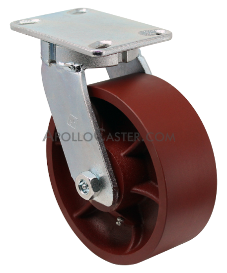 (image for) Caster; Swivel; 6" x 2-1/2"; Steel (Crowned Ductile); Plate (4-1/2"x6-1/4"; holes: 2-7/16"x4-15/16" slotted to 3-3/8"x5-1/4"); Roller Brng; 3500#; Kingpinless (Item #63860)