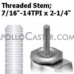 (image for) Caster; Swivel; 3" x 1-1/4"; Thermoplastized Rubber (Gray); Stem (7/16"-14TPI x 2-1/4"); Zinc; Prec Ball Brng; 210#; Dust Cover (Mtl); Thread Guards (Item #64387)
